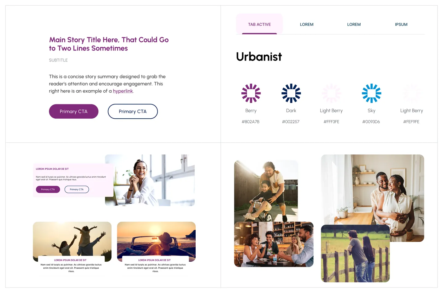 Uplift style tile: Urbanist with rounded cards, berry and sky accents